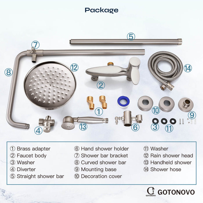 gotonovo Shower System Shower Faucet Set 8 Inch Round Rainfall Shower Head 360 rotable with Hand Sprayer Wall Mount Single Handle