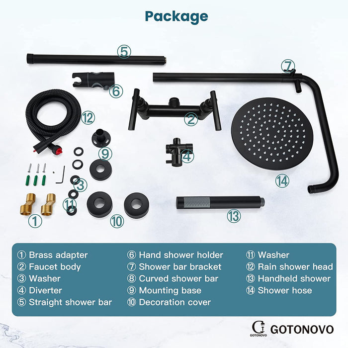 gotonovo Outdoor Shower Fixtures System Combo Set Rainfall Lever Handle High Pressure Hand Spray Wall Mount 2 Dual Function SUS304