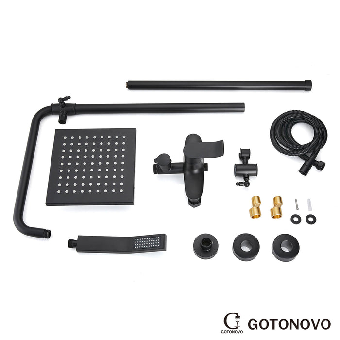 Gotonovo blootgesteld douchesysteem 8 inch vierkante draaibare regendouchekop met handbediende verstelbare complete set wandmontage 