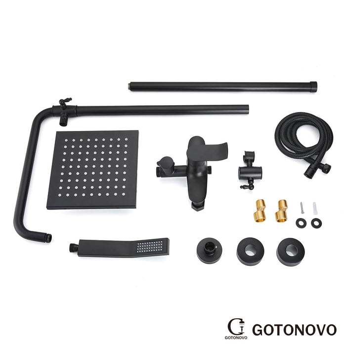 Gotonovo Exposed Shower System 8 Inch Square Swivel Rainfall Shower Head with Handheld Adjustable Complete Set Wall Mount