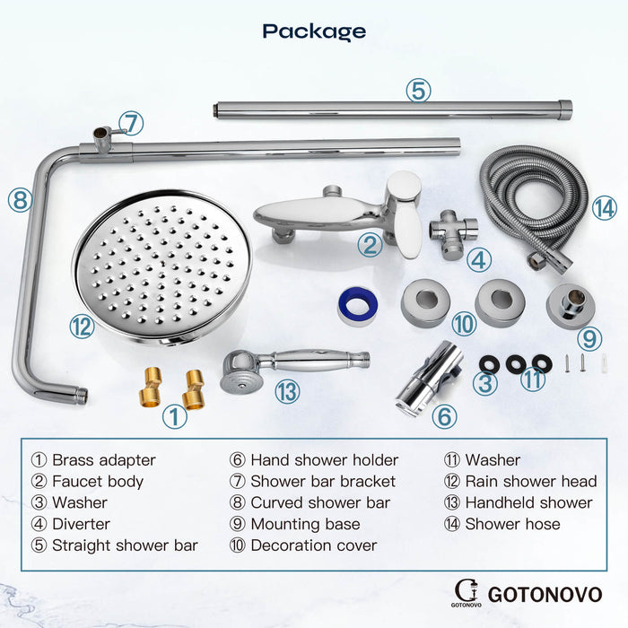 gotonovo douchesysteem douchekraan set 8 inch ronde regendouchekop 360 draaibaar met handsproeier wandmontage enkele handgreep 