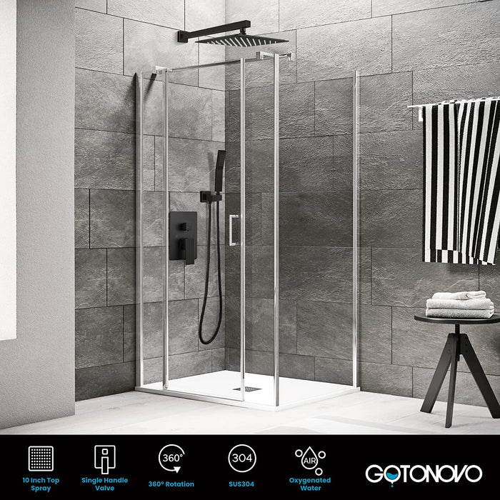 gotonovo 10 inch Rainfall Shower System Oil Rubbed Bronze with pressure balance valve and Hand Held Square Shower Head Wall Mount Bathroom Luxury Rain Mixer Shower Complete Combo Set