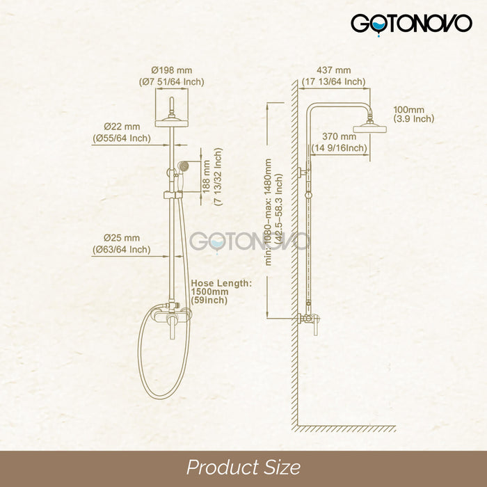 gotonovo Shower Fixture Exposed Pipe Shower System Brass 8 Inch Dual Functions Rainfall Overhead with Handheld Spray Solid Copper Diverter Bathroom Shower Faucet Combo Unit Set
