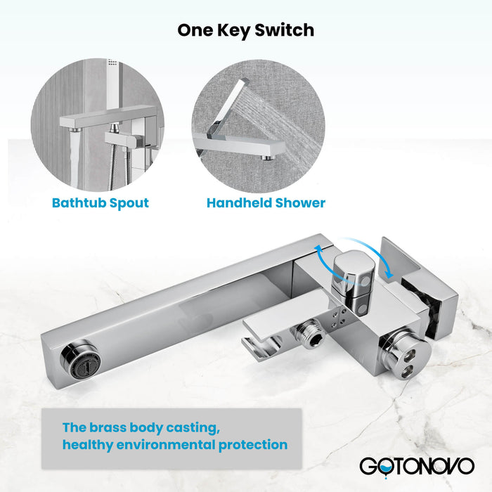gotonovo Freestanding Bathtub Faucet Floor Mount Tub Filler Single Handle Brass Tap with Hand Shower and 360 Degree Swivel Spout
