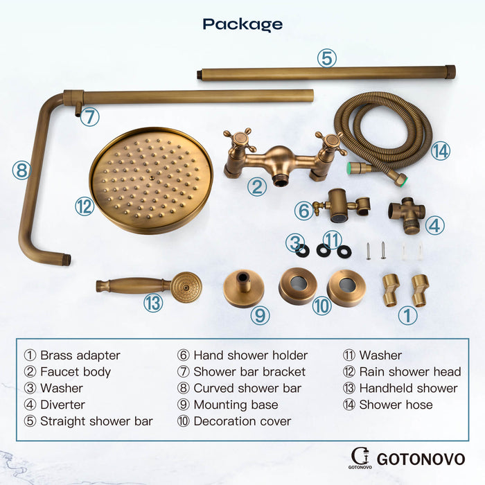 Gotonovo Blootgestelde Douche Armatuur Set 8 inch Regendouche Dubbele Knoppen Kruisgreep Dubbele Functie Douchekraan Combo Set 