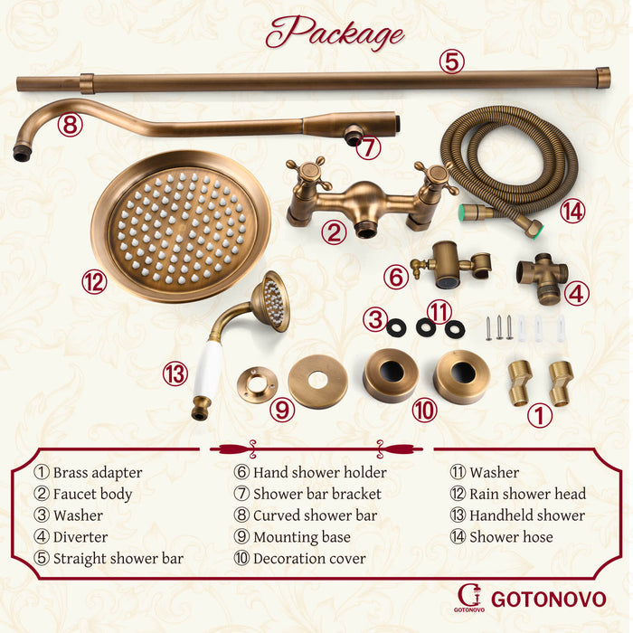 gotonovo Blootgestelde Douchekraan Systeem 8 inch Regendouche Dubbele Knoppen Kruisgreep Dubbele Functie Douchearmatuur Combo Unit Set 