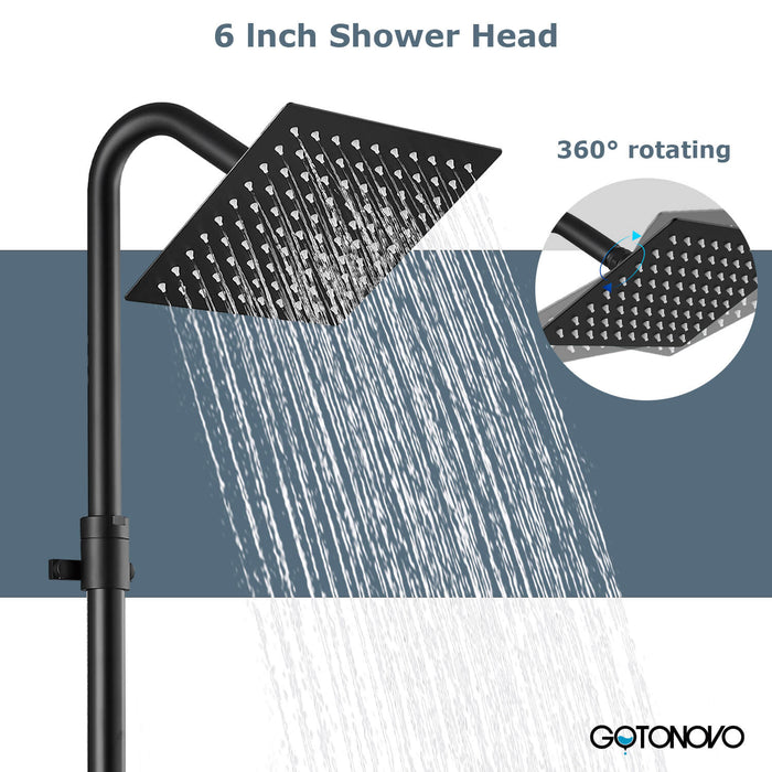 gotonovo Outdoor Shower Kit 6 Inch Square Shower Head Wall Mount Exposed Shower Fixture with Adjustable Slide Bar Double Cross Handles Brass Mix Valve Bathroom Shower Faucet Set