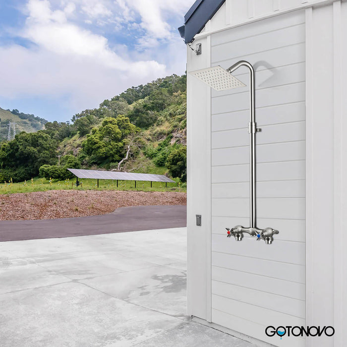 gotonovo Outdoor Shower Kit 6 Inch Square Shower Head Wall Mount Exposed Shower Fixture with Adjustable Slide Bar Double Cross Handles Brass Mix Valve Bathroom Shower Faucet Set