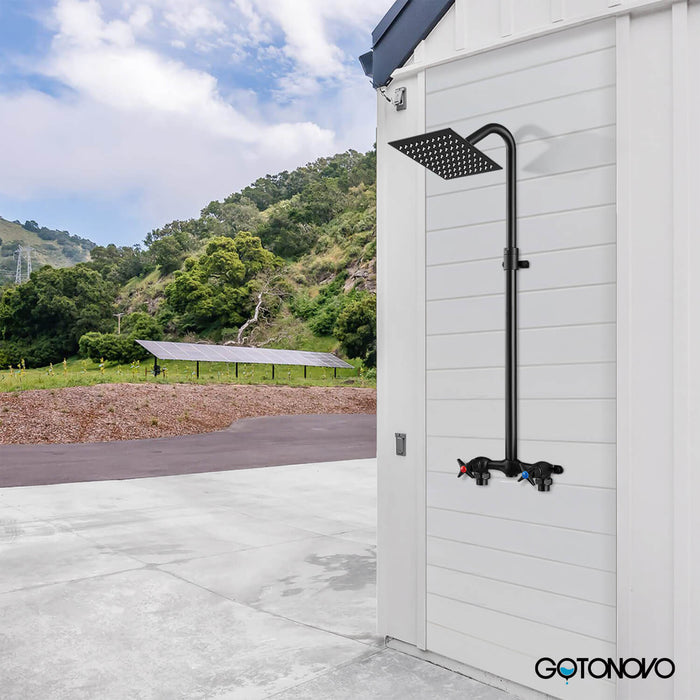 gotonovo Outdoor Shower Kit 6 Inch Square Shower Head Wall Mount Exposed Shower Fixture with Adjustable Slide Bar Double Cross Handles Brass Mix Valve Bathroom Shower Faucet Set