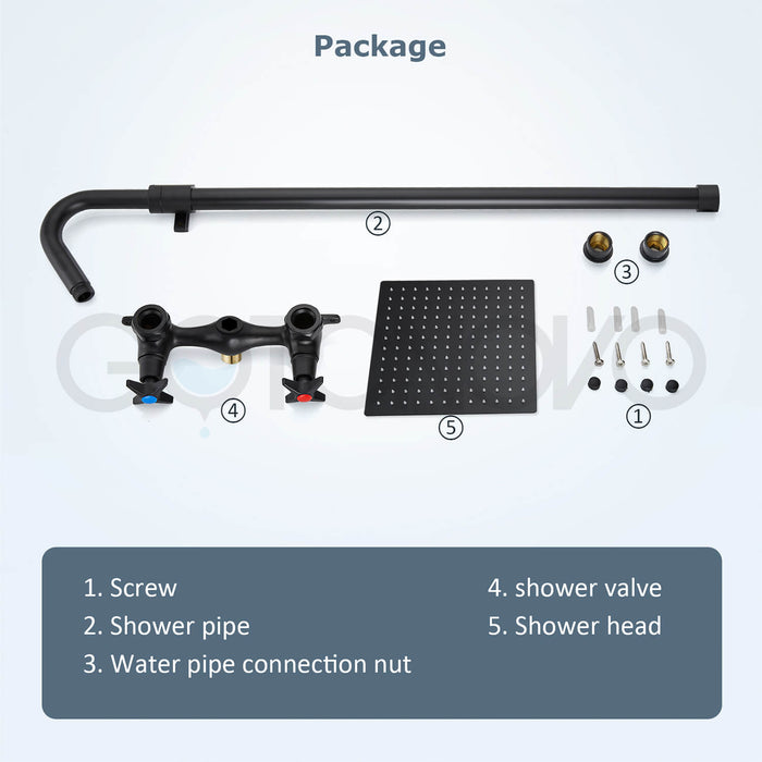 gotonovo Outdoor Shower Kit 6 Inch Square Shower Head Wall Mount Exposed Shower Fixture with Adjustable Slide Bar Double Cross Handles Brass Mix Valve Bathroom Shower Faucet Set