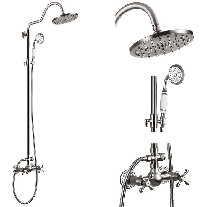 gotonovo Bathroom Shower Faucet Set 2 Knobs Telephone Handheld Spray With 8-inch Rainfall Shower Head With 2 Function Adjustable Handheld Sprayer Exposed Shower System Set