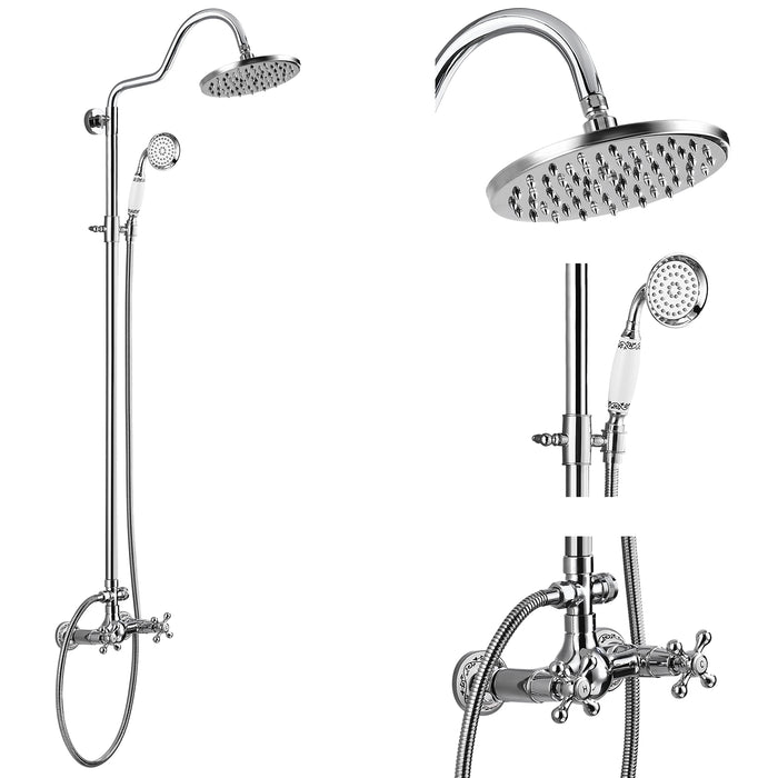 gotonovo Bathroom Shower Faucet Set 2 Knobs Telephone Handheld Spray With 8-inch Rainfall Shower Head With 2 Function Adjustable Handheld Sprayer Exposed Shower System Set